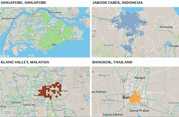 Maps of bubble tea merchants on GrabFood