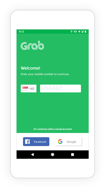 Grab’s sign-in screen