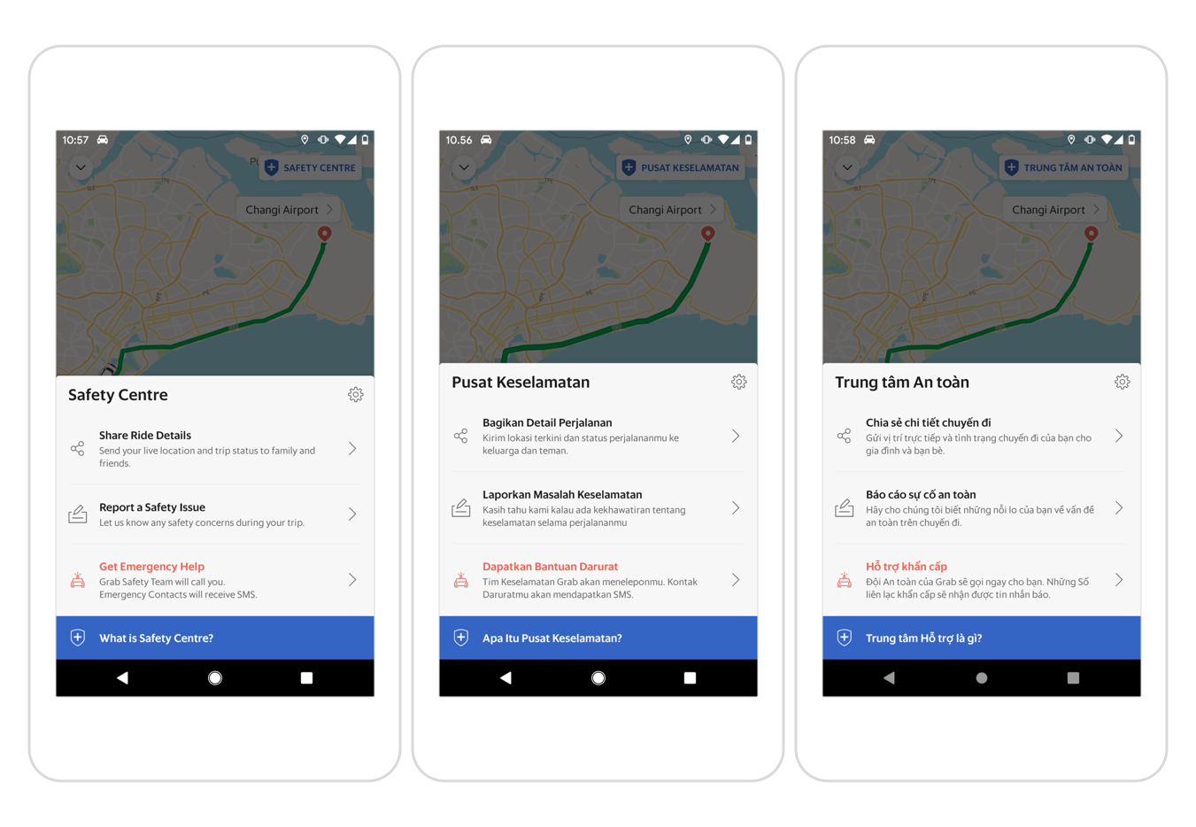 Grab’s Safety Centre in different languages