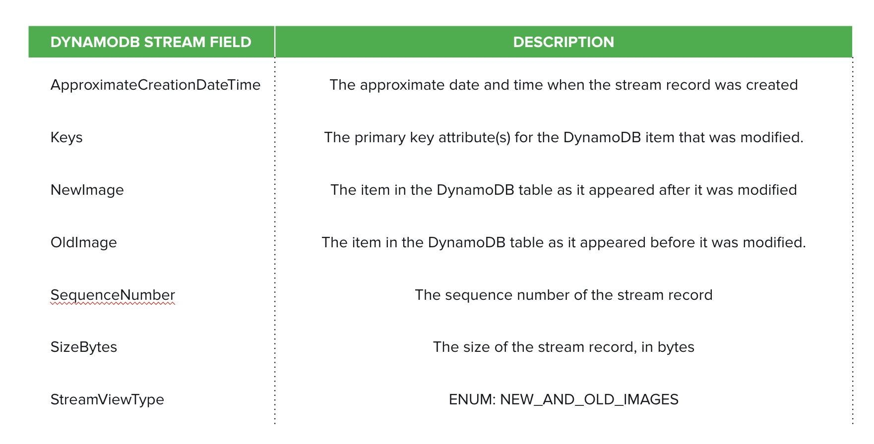 DynamoDB stream record schema