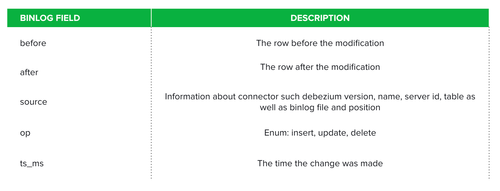 Binlog record schema