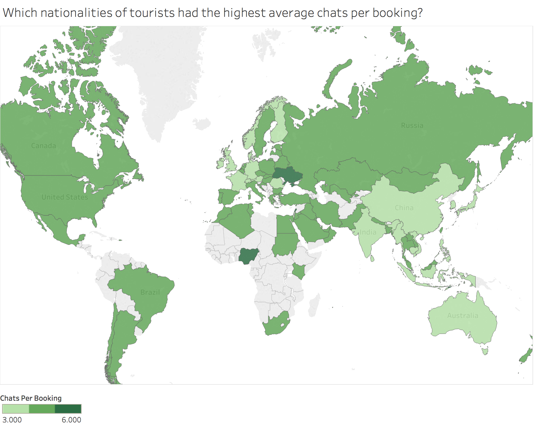 Average chats per booking per country